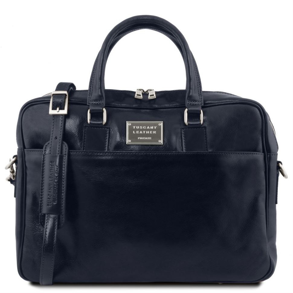 Шкіряний портфель для ноутбука з передньою кишенею Чорний Tuscany Leather Urbino