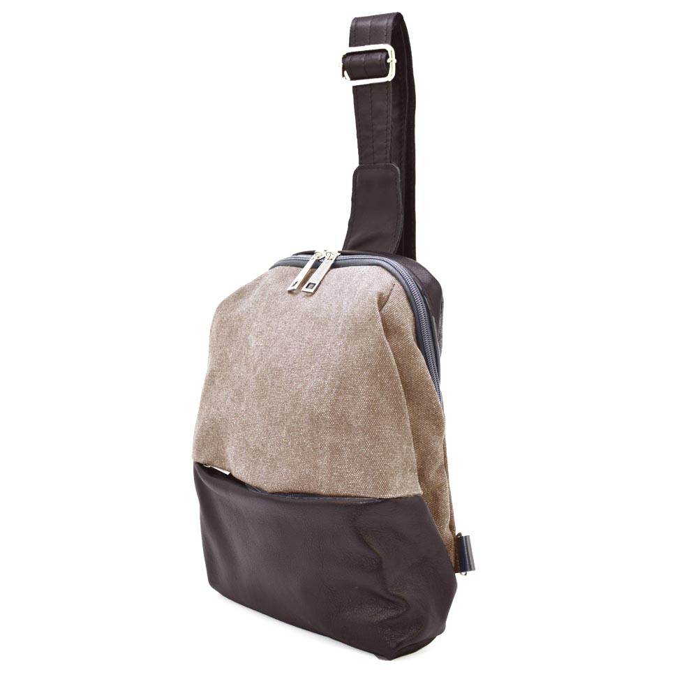 Рюкзак слінг на одне плече зі шкіри та канвас TARWA GCs-1905-3md