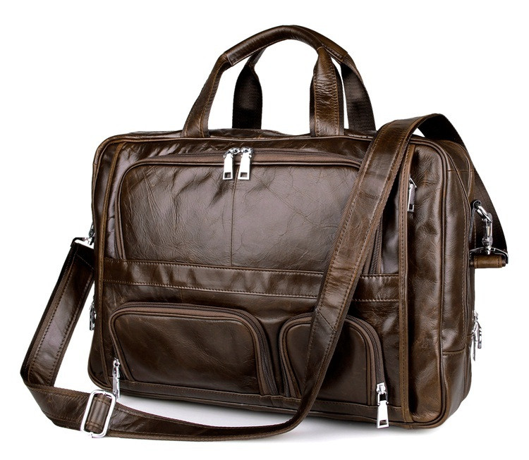 Чоловіча сумка для документів, шкіряний портфель для ноутбука 20 дюймів Темно-коричнева