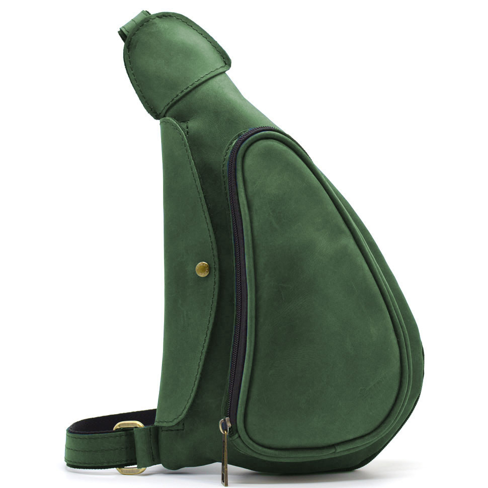 Зелена сумка-рюкзак слінг шкіряна на одне плече (Зелений)
