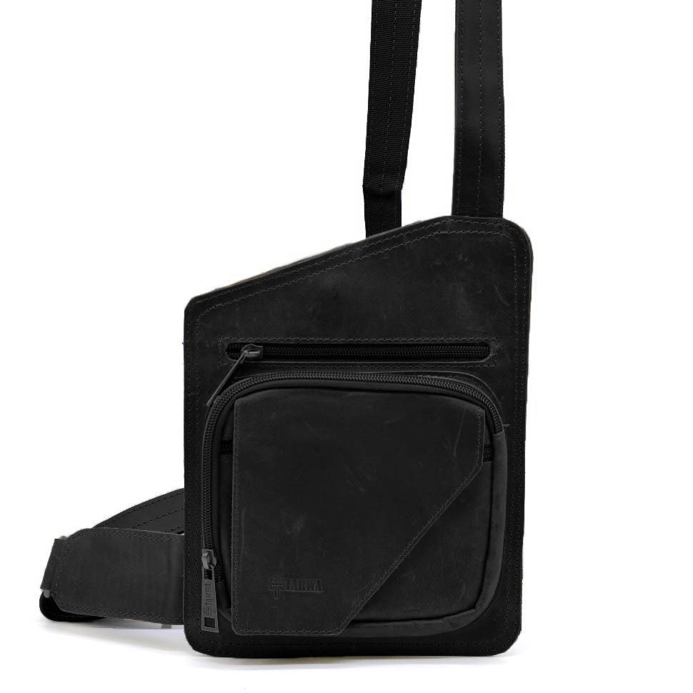 Шкіряний слінг рюкзак на одне плече (Чорний)