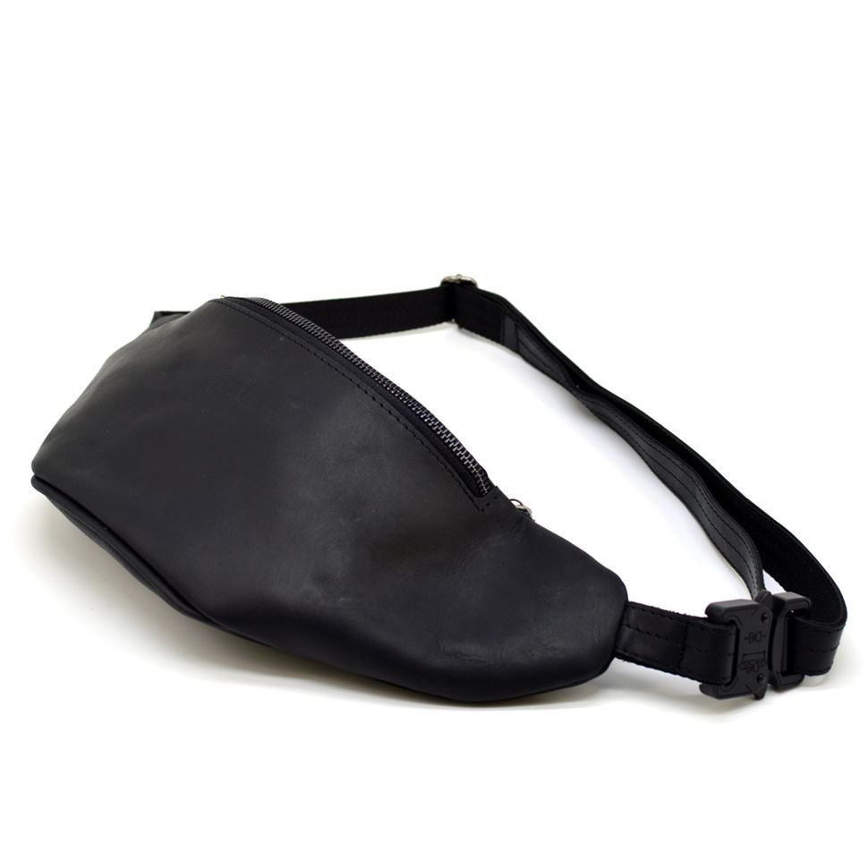 Шкіряна сумка на пояс з чорною крейзі хорс бренду TARWA RA-3036-3md