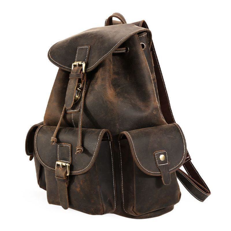Шкіряний оригінальний рюкзак чоловічий  з трьома кишенями Коричневий