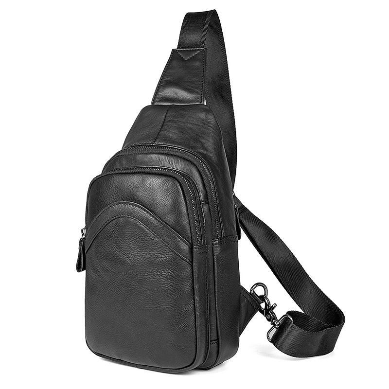 Міні-рюкзак шкіряний чоловічий на одну шлею, компактна сумка-слінг натуральна шкіра Чорний