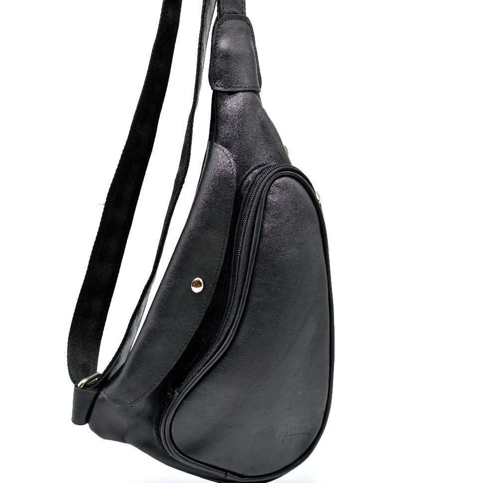 Міні-рюкзак шкіряний чоловічий на одну шлею, компактна сумка-слінг натуральна шкіра Чорна