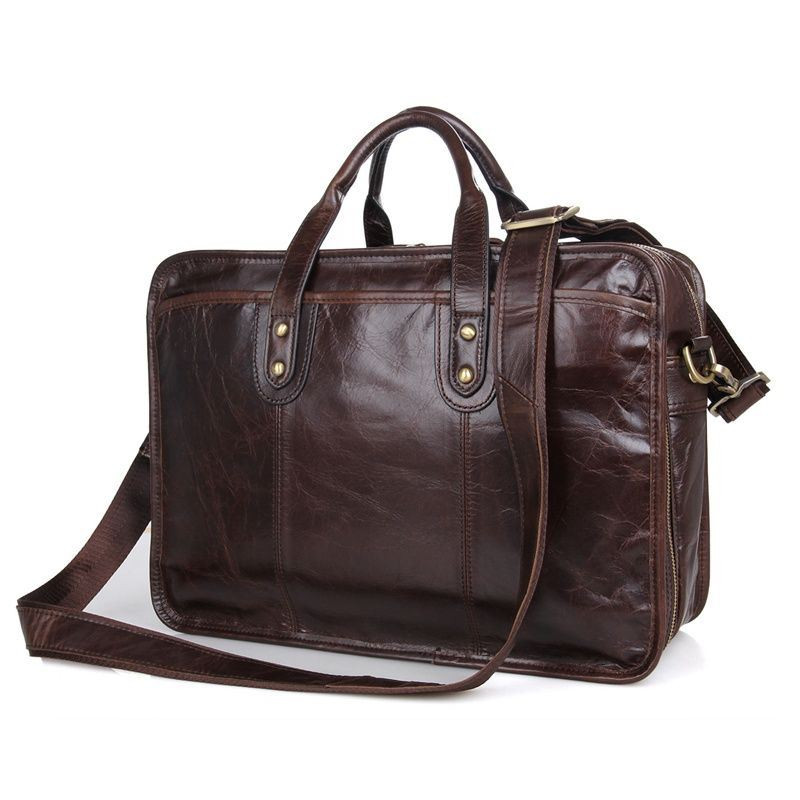 Офісна сумка для чоловіків з натуральної шкіри, сумка для ноутбука/планшета Коричнева
