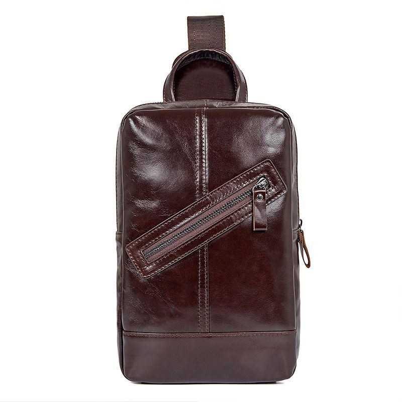 Чоловічий шкіряний рюкзак на одне плече, сумка слінг натуральна шкіра Темно-коричневий