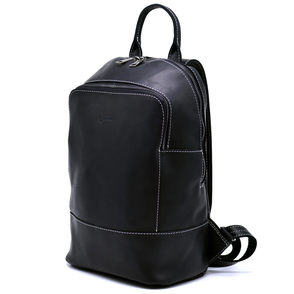 Жіночий чорний шкіряний рюкзак середнього розміру (Чорний)