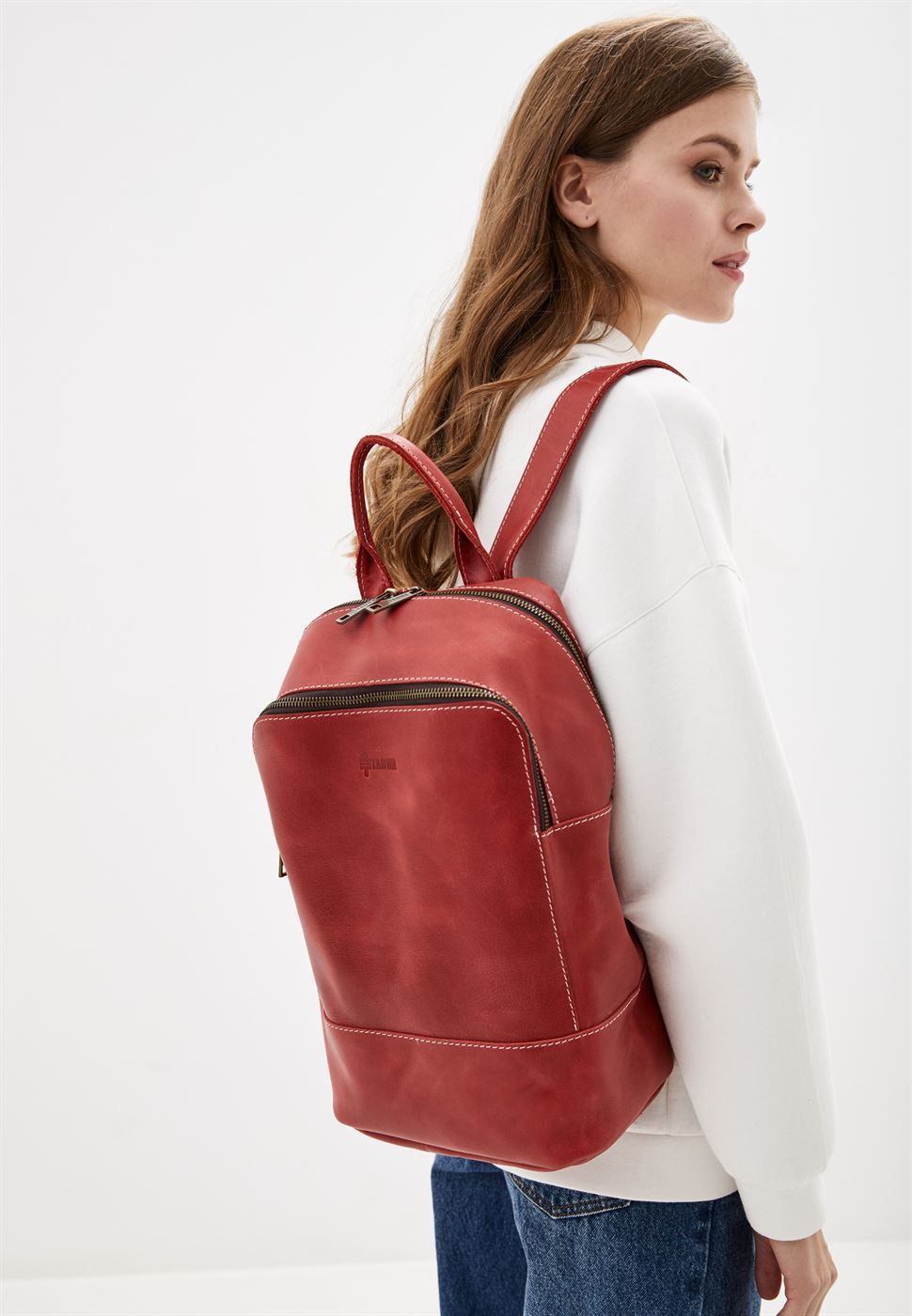 Жіночийшкіряний рюкзак середнього розміру (Червоний)