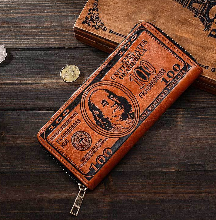 Чоловічий клатч-портмоне 100$ з екошкіри (Світло-коричневий)
