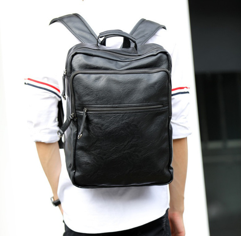 Чоловічий рюкзак для ноутбука з екошкіри (Чорний)