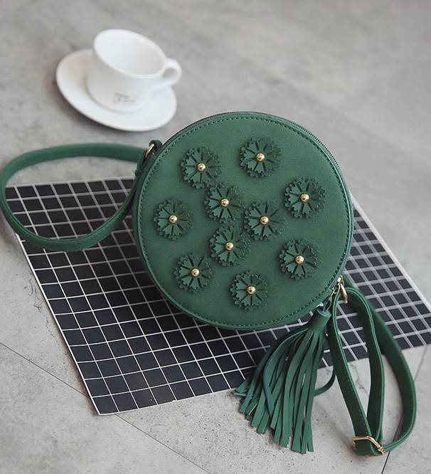 Жіноча кругла сумочка з квітами (Зелена)