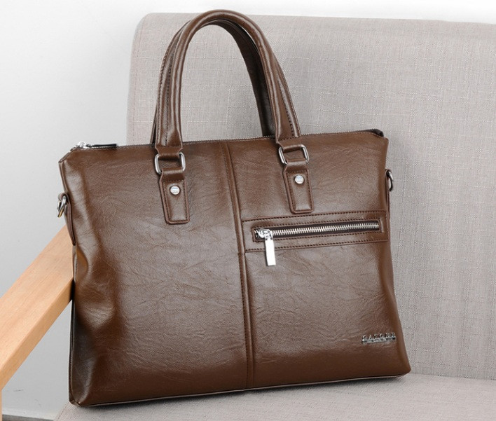 Чоловіча сумка для документів формат А4, портфель офісний з екошкіри (Світло-коричнева)