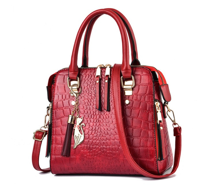 Модная женская сумка через плечо с брелком, сумочка под рептилию змеиная эко кожа Красный