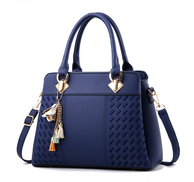 Класична жіноча сумка через плече з брелком, повсякденна з екошкіри (Синя)