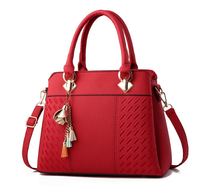 Жіноча сумка через плече з брелком, якісна жіноча сумочка з екошкіри повсякденна (Червона)