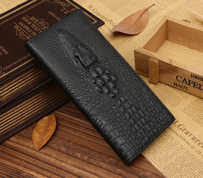 Жіночий шкіряний клатч-гаманець з крокодилом, жіночий портмане з натуралної шкіри (Чорний)