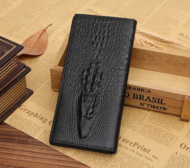 Жіночий шкіряний клатч-гаманець з крокодилом, жіночий портмане з натуралної шкіри (Чорний)