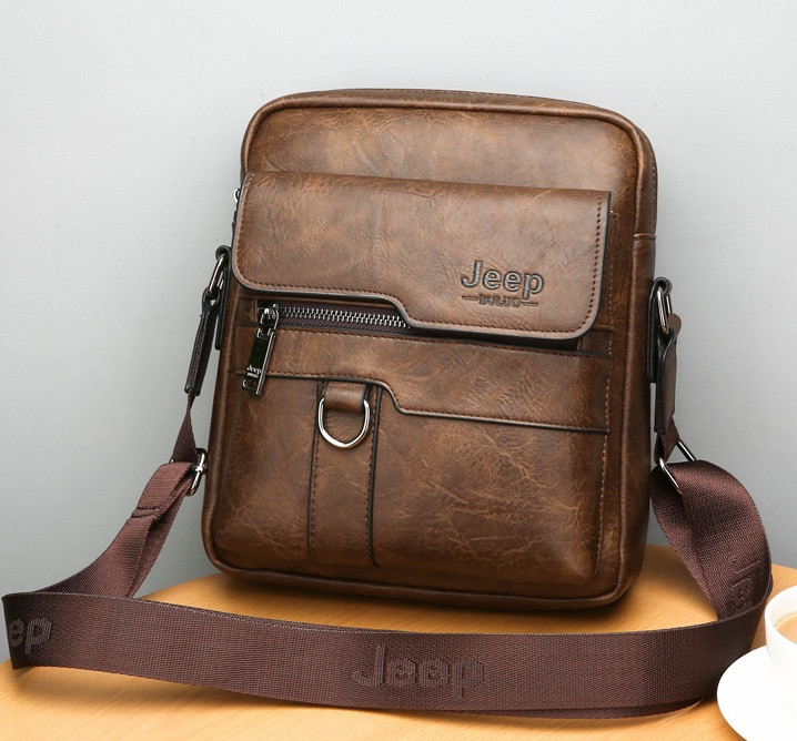 Чоловіча сумка-планшетка з логотипом Jeep, сумка-барсетке для документів з екошкіри (Темно-коричнева)