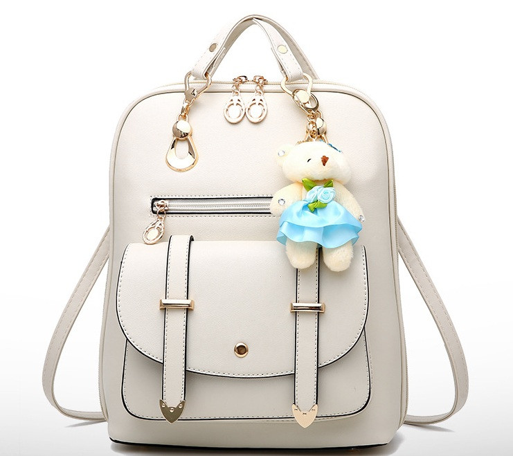 Дитячий рюкзак сумочка з брелоком | Дитяча сумка-рюкзак трансформер | Сумка підлітковий рюкзак для дівчаток Молочний