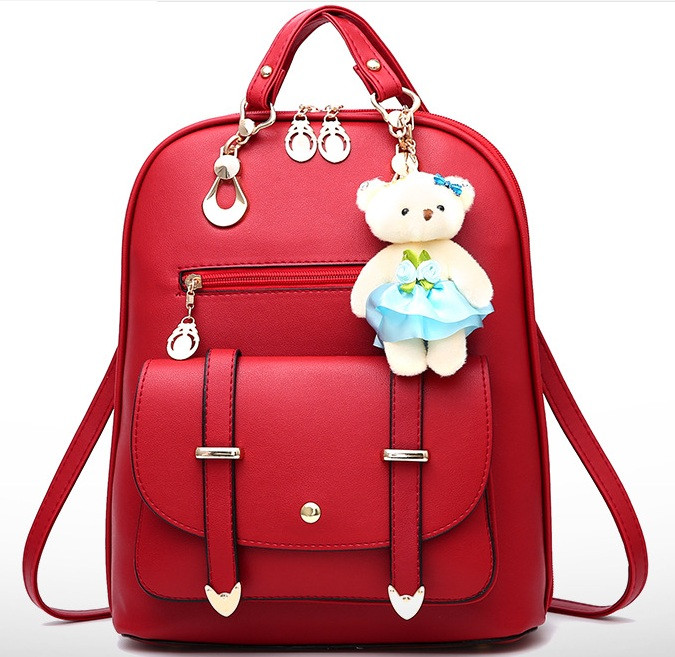 Дитячий рюкзак сумочка з брелоком | Дитяча сумка-рюкзак трансформер | Сумка підлітковий рюкзак для дівчаток Червоний