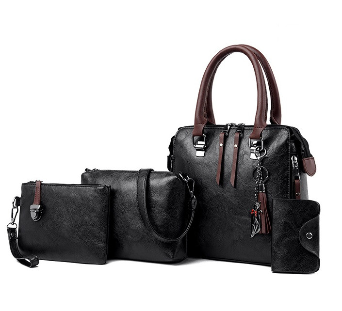 Жіночий набір 4 в 1 комплект Сумка, сумочка-клатч, візитниця на плече + брелок (Чорний)