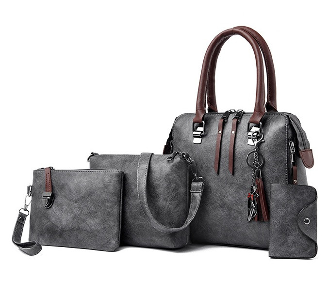 Жіночий набір сумка 4 в 1 комплект сумочка клатч візитниця на плече + брелок (Сірий)