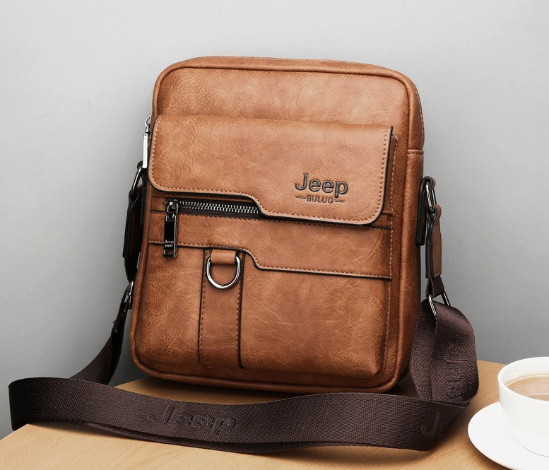 Чоловіча сумка-планшетка Jeep, міська сумка-барсетка для документів з екошкіри (Світло-коричнева)