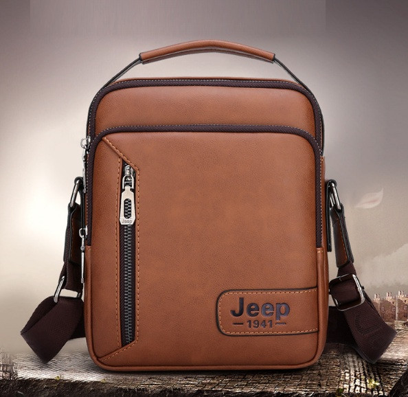 Чоловіча сумка-планшетка Jeep, стильна міська сумка-барсетка з екошкіри (Світло-коричнева)