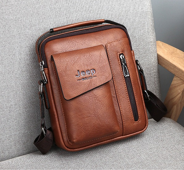 Чоловіча сумка-планшетка Jeep з екошкіри, сумка-барсетка для документів (Світло-коричнева)
