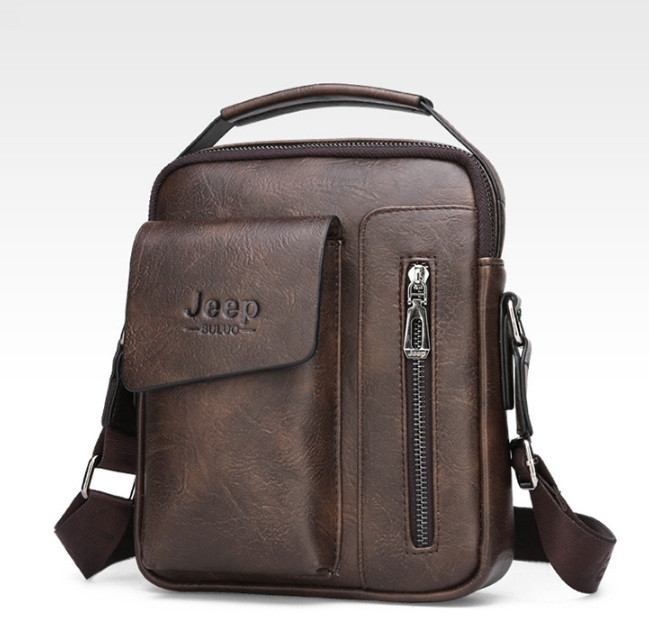Чоловіча сумка-планшетка Jeep з екошкіри, сумка-барсетка для документів (Темно-коричнева)