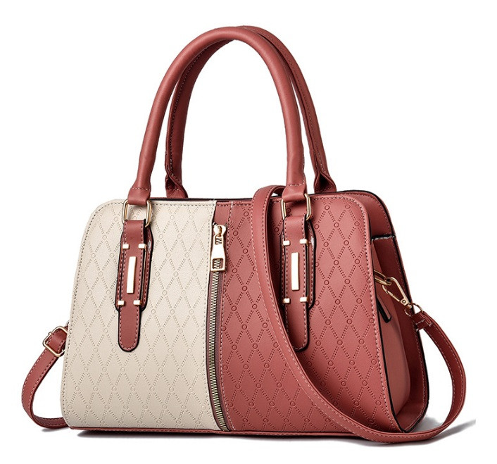 Жіноча сумка на плече різнобарвна з екошкіри (Рожево-біла)