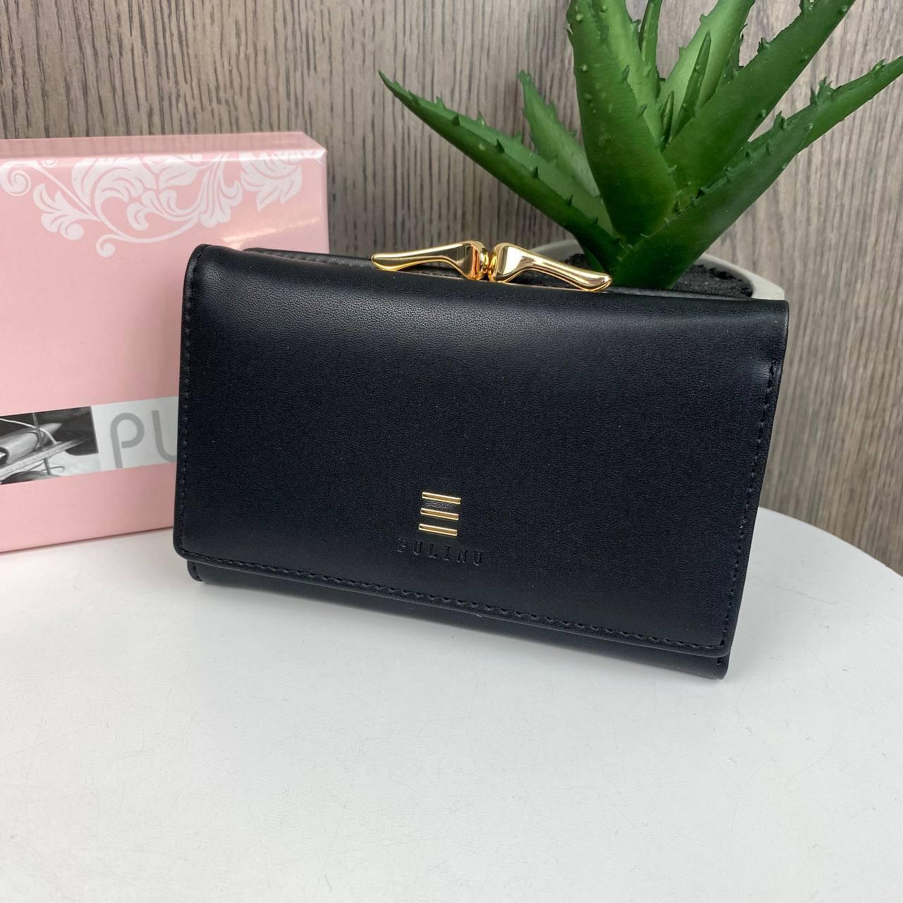Жіночий гаманець міні-клатч з екошкіри (Чорний)