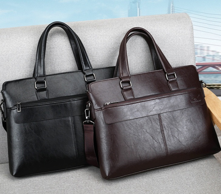 Чоловіча сумка-портфель для ноутбука з екошкіри формат А4 (Чорна)