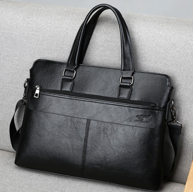Чоловіча сумка-портфель для ноутбука з екошкіри формат А4 (Чорна)