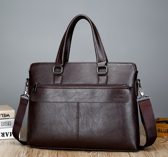 Чоловіча сумка-портфель для ноутбука з екошкіри формат А4 (Коричнева)