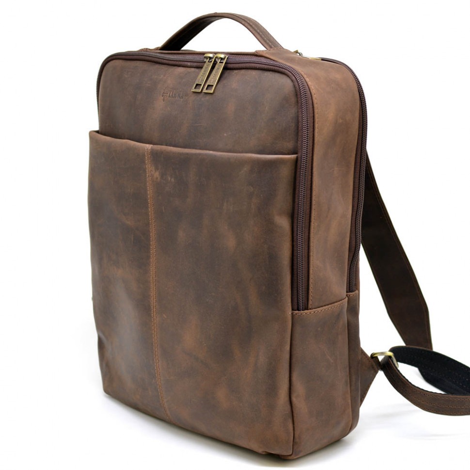 Шкіряний рюкзак чоловічий, великий рюкзак з відділом для ноутбука Коричневий
