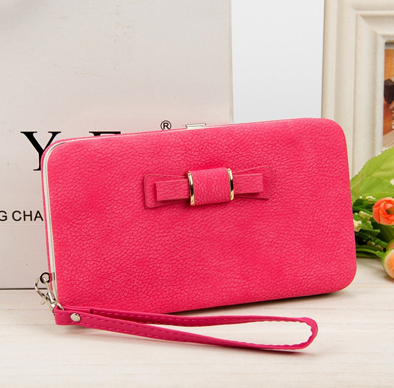 Стильний жіночий гаманець-клатч з бантиком екошкіра (Яскраво-рожевий)