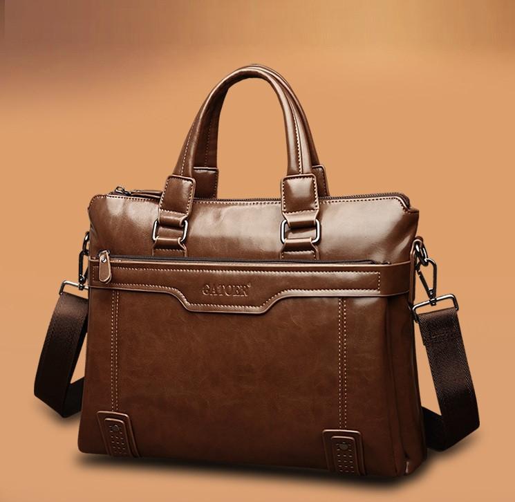 Чоловічий портфель-сумка для документів з екошкіри (Світло-коричнева)