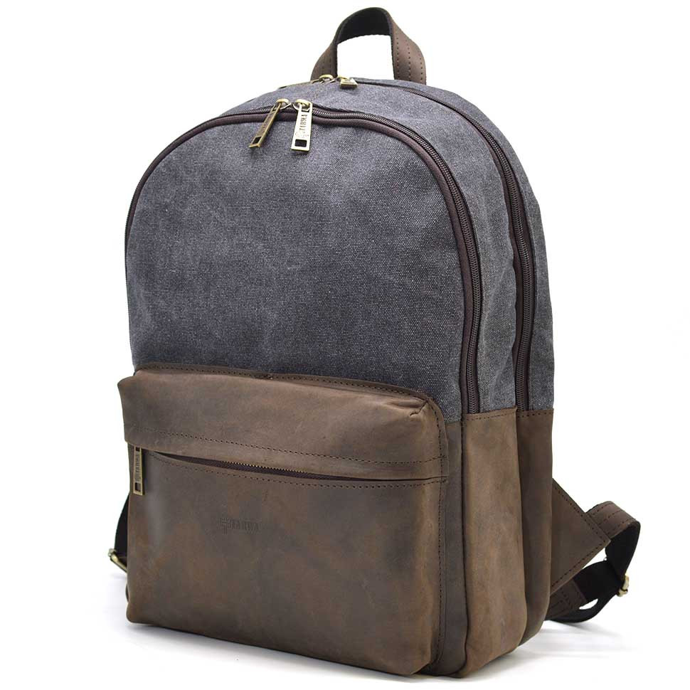 Чоловічий рюкзак шкіра і сірий канвас для ноутбука TARWA RGc-7273-3md