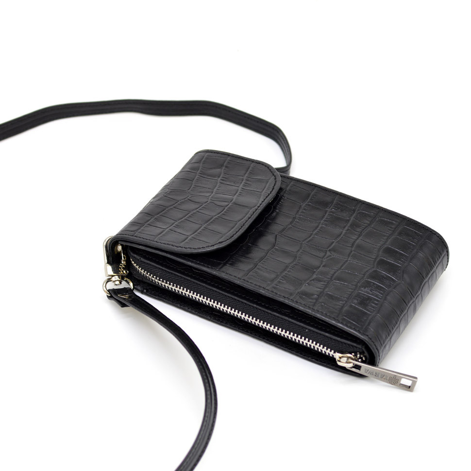 Шкіряна жіноча міні сумка-чохол TARWA (Чорна)