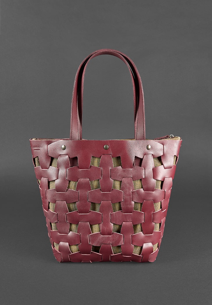 Шкіряна плетена жіноча сумка Пазл L Krast (Бордова)
