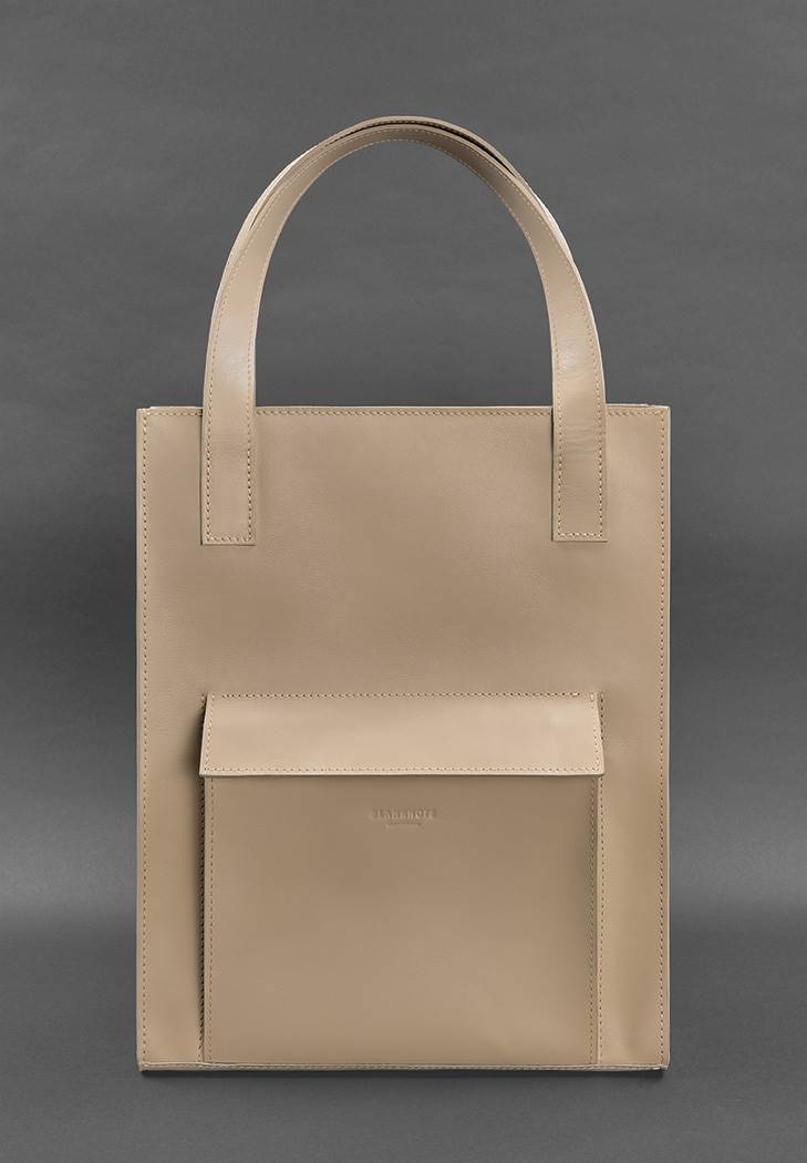 Жіноча шкіряна сумка шоппер з кишенею краст (Світло-бежева)