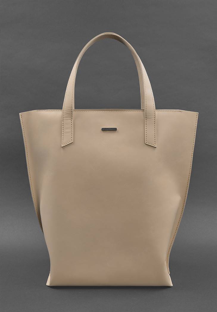 Жіноча сумка шоппер шкіряна краст (Світло-бежева)