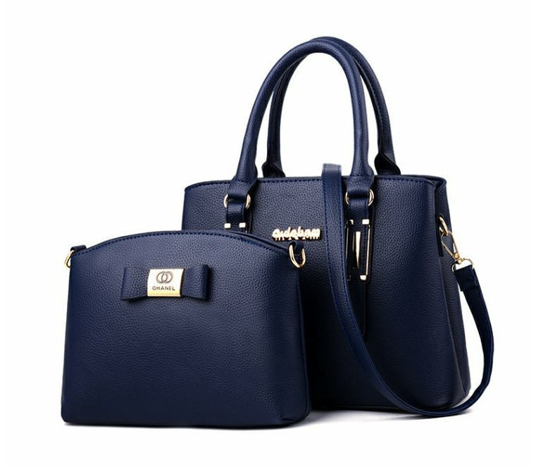 Набір жіноча сумка + міні сумочка клатч. Комплект 2 в 1 велика і маленька сумка на плече. Синій