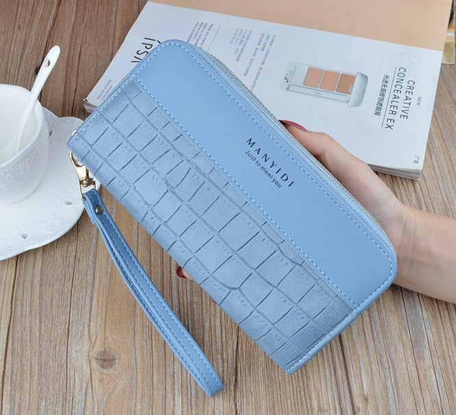 Стильний жіночий гаманець клатч на блискавці MANYIDI в стилі рептилії Блакитний