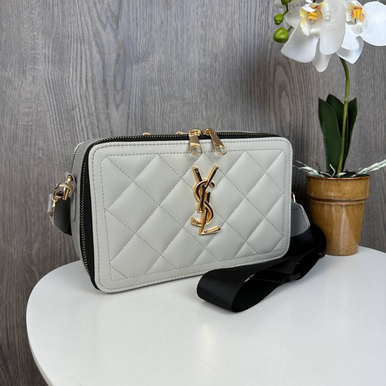 Модна жіноча міні сумочка клатч YSL екошкіра, стильна сумка на плече стьобана Сіра