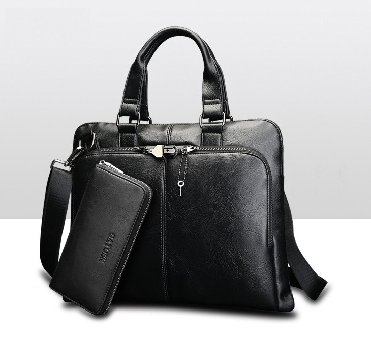 Набір чоловіча сумка-портфель + клатч з екошкіри (Чорна)