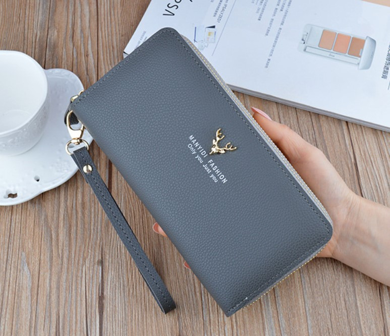Жіночий гаманець-клатч на 2 відділи з ручкою місткий Сірий