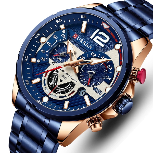 Чоловічий годинник стрілочний на руку класичний Curren Aston (Синій)